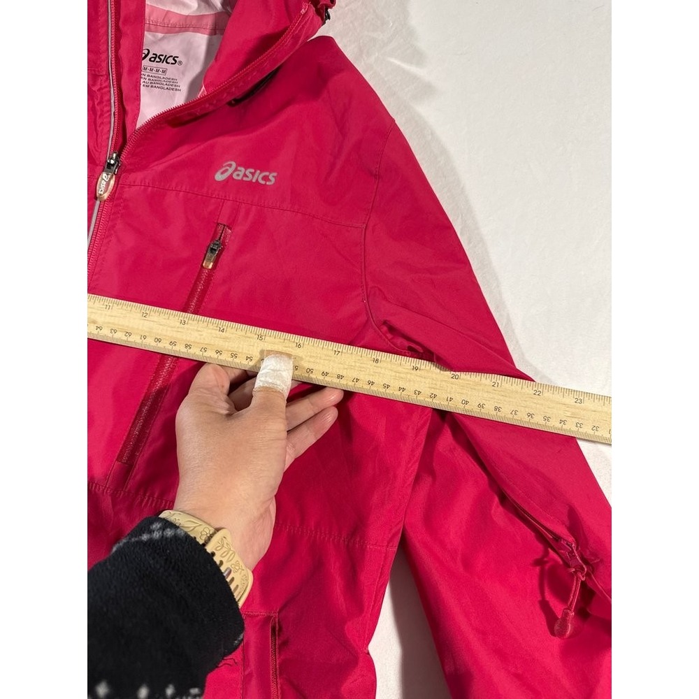 ASICS Womens Red Hooded Windbreaker Jacket Reflective Athletic Rain Coat Medium - Picture 4 of 4